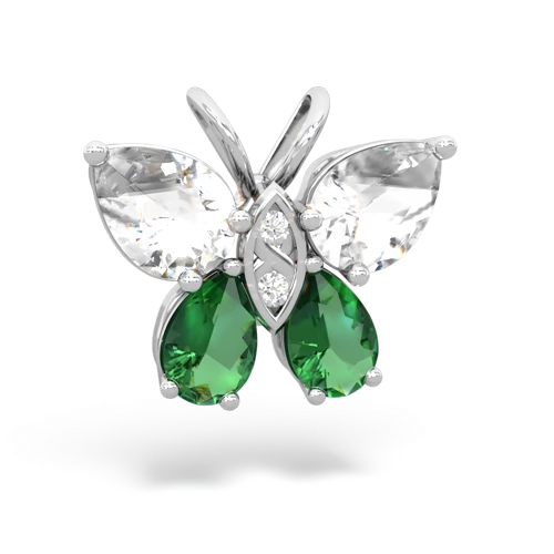white topaz-lab emerald butterfly pendant