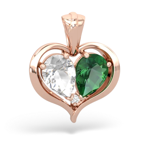 white topaz-lab emerald half heart whole pendant