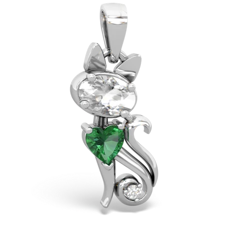white topaz-lab emerald kitten pendant