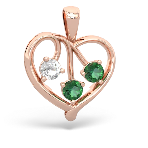 white topaz-lab emerald love heart pendant