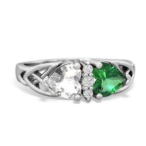 white topaz-lab emerald celtic ring