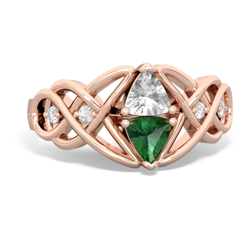 white topaz-lab emerald celtic knot ring