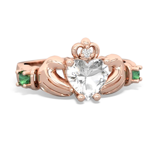 White Topaz Genuine White Topaz with Lab Created Emerald and Genuine Aquamarine Claddagh ring Ring