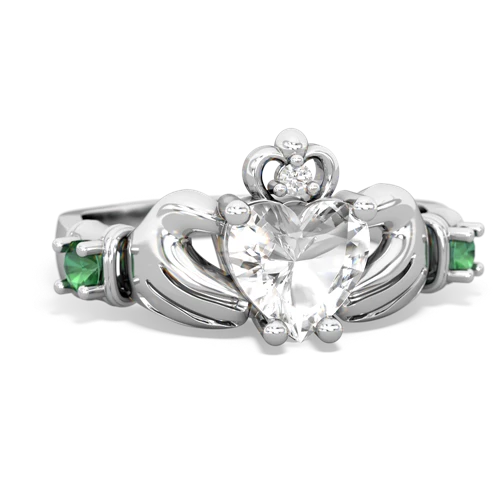 white topaz-lab emerald claddagh ring