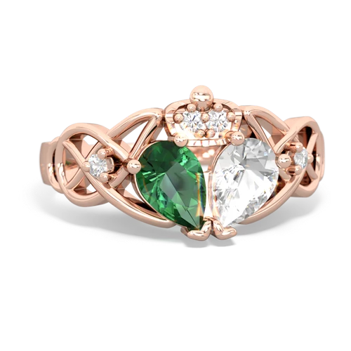 white topaz-lab emerald claddagh ring