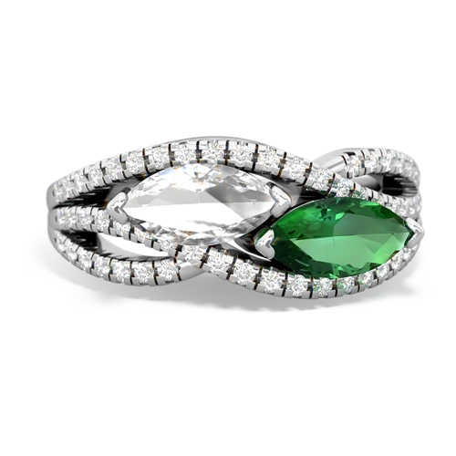 white topaz-lab emerald double heart ring