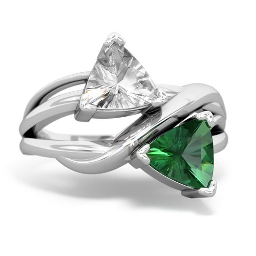 white topaz-lab emerald filligree ring