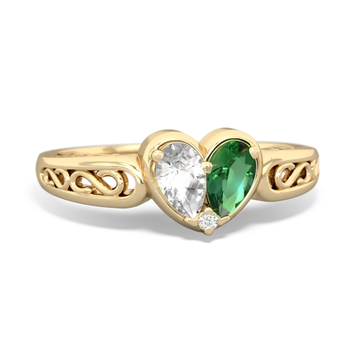 white topaz-lab emerald filligree ring