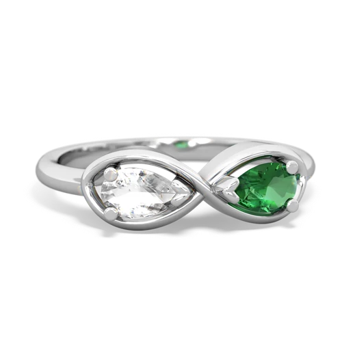white topaz-lab emerald infinity ring