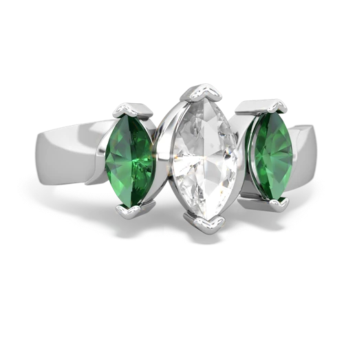 White Topaz Genuine White Topaz with Lab Created Emerald and Genuine Black Onyx Three Peeks ring Ring
