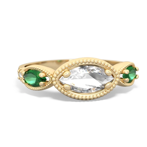 white topaz-lab emerald milgrain marquise ring