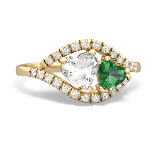 white topaz-lab emerald mother child ring