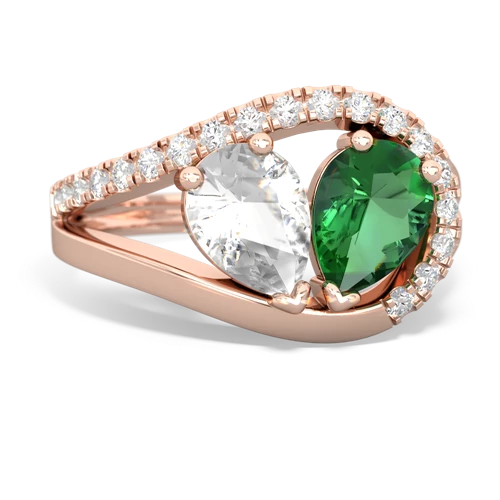 white topaz-lab emerald pave heart ring