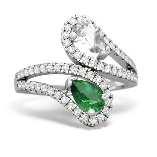 white topaz-lab emerald pave swirls ring