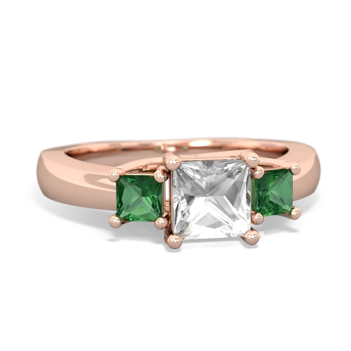 White Topaz Genuine White Topaz with Lab Created Emerald and Genuine Aquamarine Three Stone Trellis ring Ring
