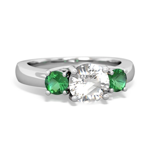 White Topaz Genuine White Topaz with Lab Created Emerald and Lab Created Sapphire Three Stone Trellis ring Ring