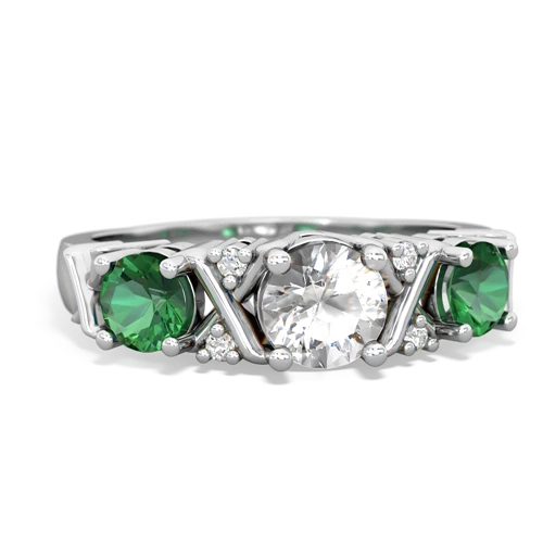 white topaz-lab emerald timeless ring