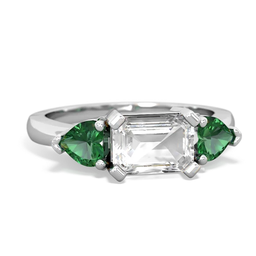 White Topaz Genuine White Topaz with Lab Created Emerald and Genuine Aquamarine Three Stone ring Ring