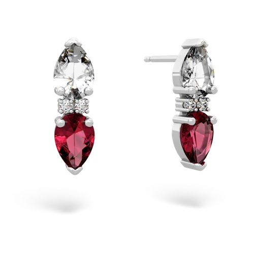 white topaz-lab ruby bowtie earrings