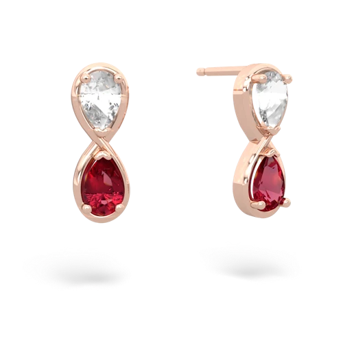 white topaz-lab ruby infinity earrings