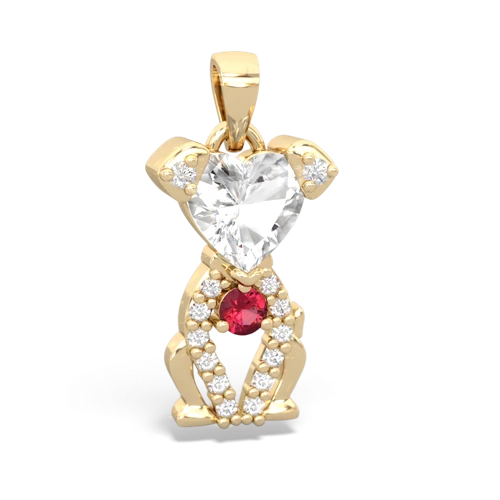 white topaz-lab ruby birthstone puppy pendant