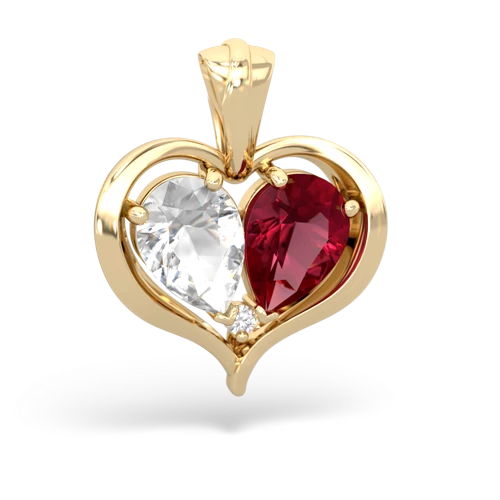 white topaz-lab ruby half heart whole pendant