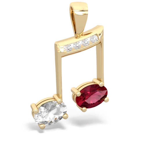 white topaz-lab ruby music notes pendant