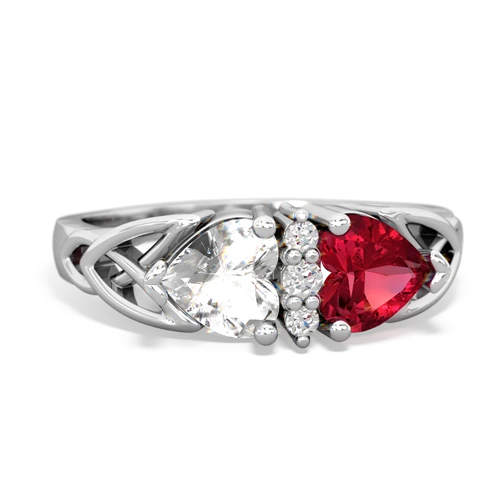 white topaz-lab ruby celtic ring