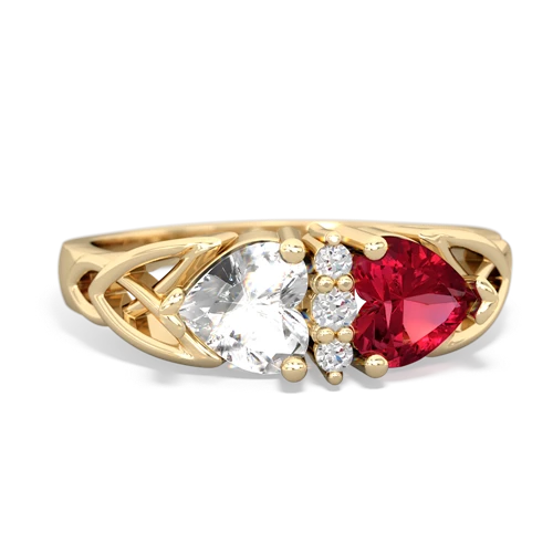 white topaz-lab ruby celtic ring