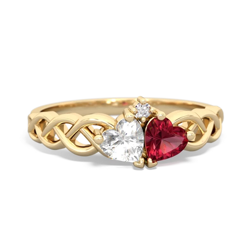 white topaz-lab ruby celtic braid ring