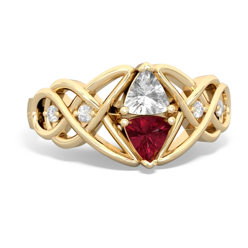 white topaz-lab ruby celtic knot ring