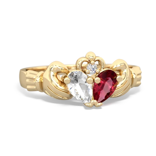 white topaz-lab ruby claddagh ring