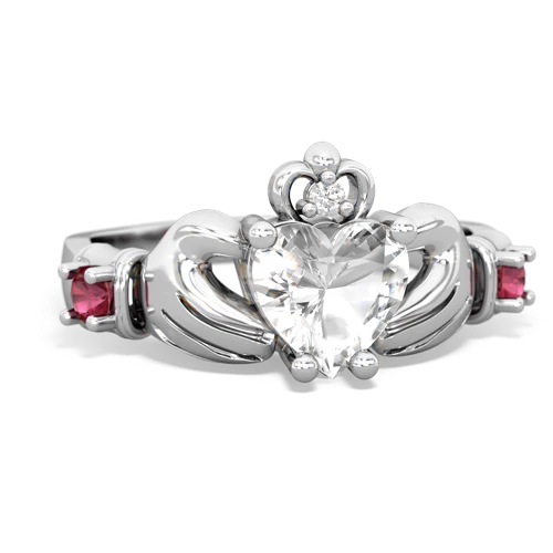 white topaz-lab ruby claddagh ring