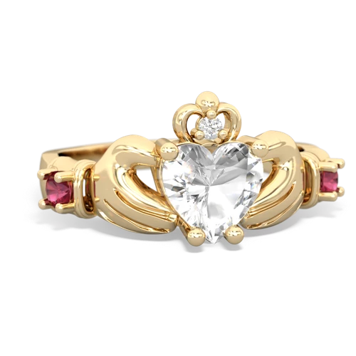 white topaz-lab ruby claddagh ring