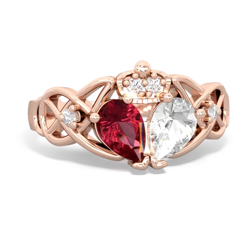 white topaz-lab ruby claddagh ring