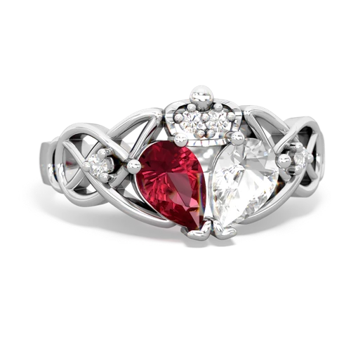 white topaz-lab ruby claddagh ring