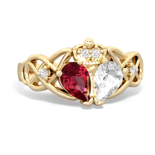 white topaz-lab ruby claddagh ring