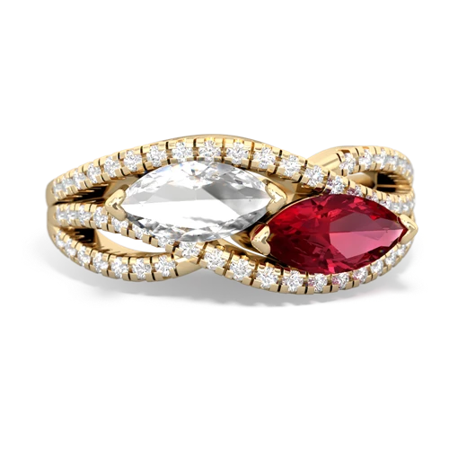 white topaz-lab ruby double heart ring