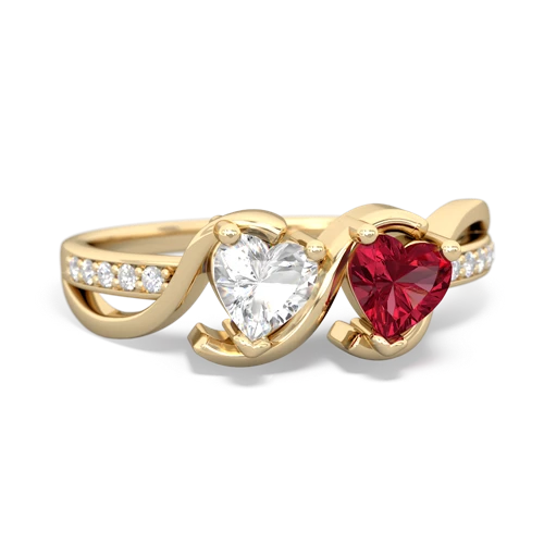 white topaz-lab ruby double heart ring