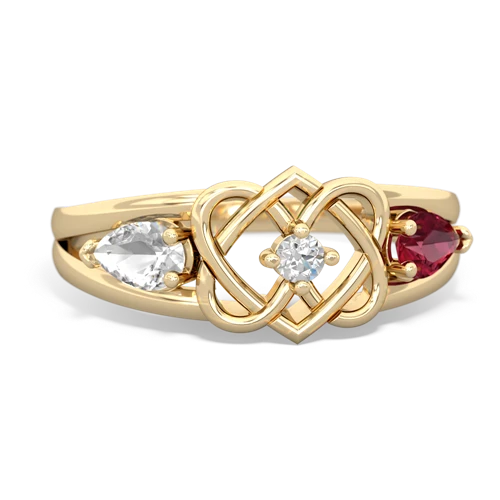 white topaz-lab ruby double heart ring