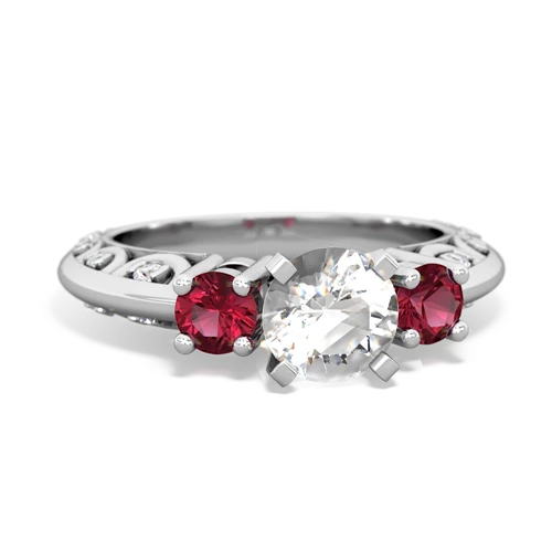 white topaz-lab ruby engagement ring