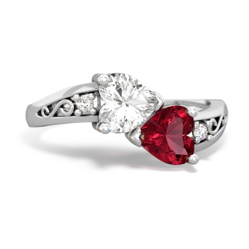 white topaz-lab ruby filligree ring