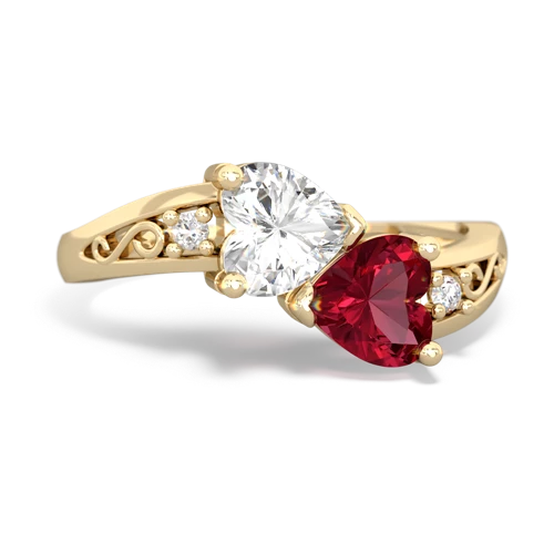 white topaz-lab ruby filligree ring