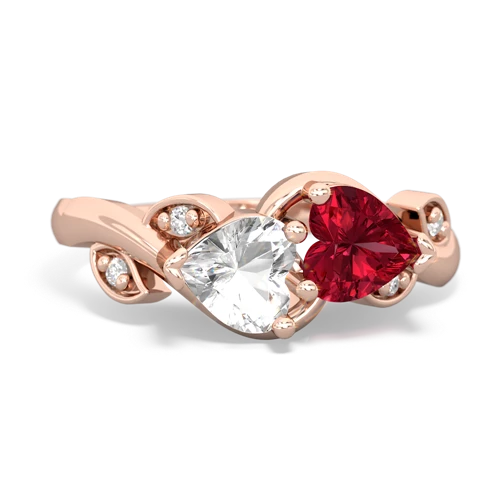 white topaz-lab ruby floral keepsake ring