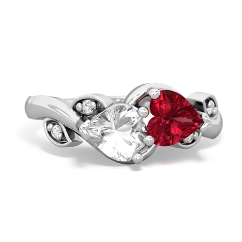 white topaz-lab ruby floral keepsake ring