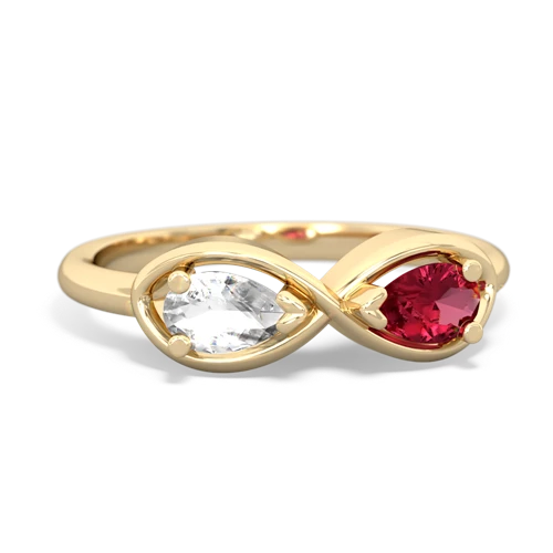 white topaz-lab ruby infinity ring