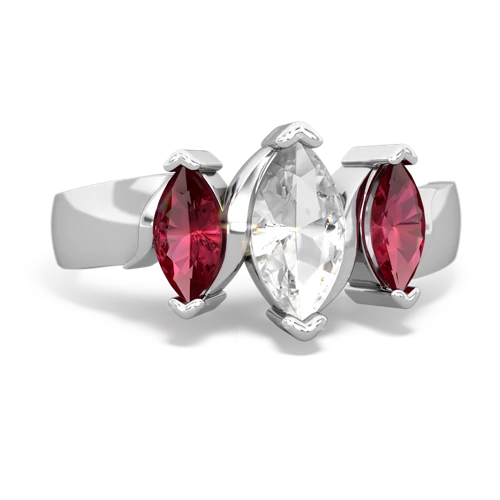 White Topaz Genuine White Topaz with Lab Created Ruby and Genuine Opal Three Peeks ring Ring