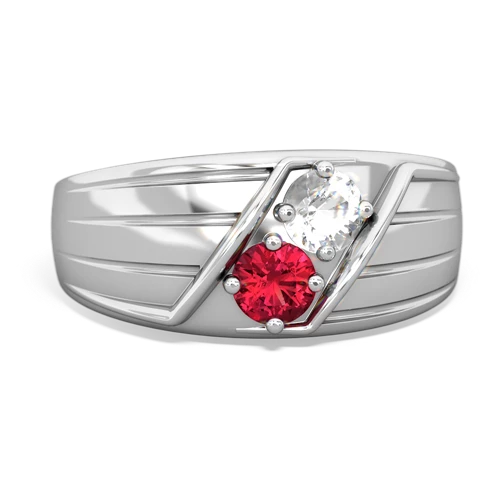 white topaz-lab ruby mens ring