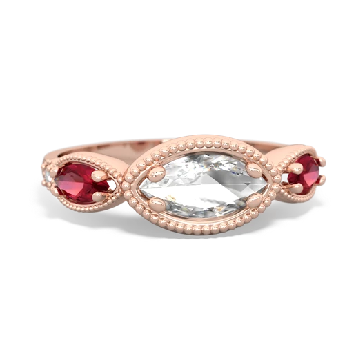 white topaz-lab ruby milgrain marquise ring