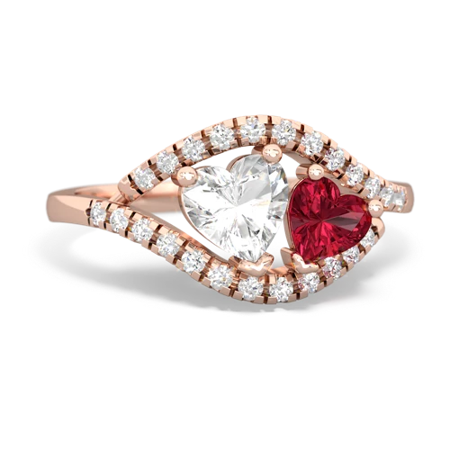 white topaz-lab ruby mother child ring